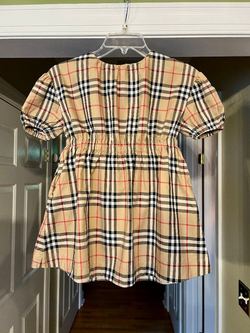 NWOT Girl's Burberry Shelley Puff Sleeve Dress in Archive Beige Checked Size 6Y